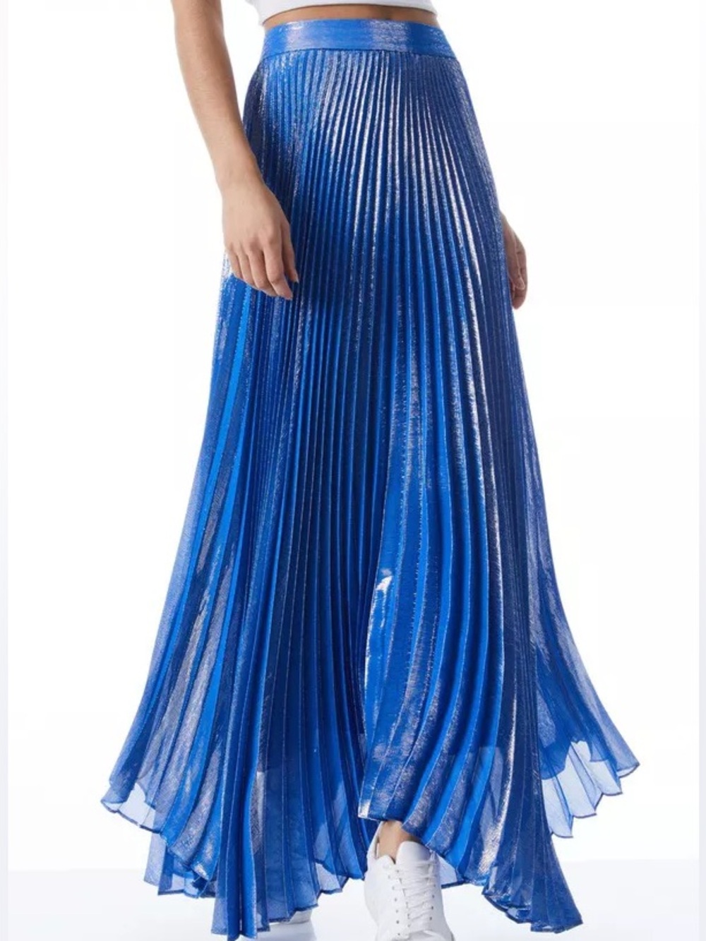 Alice + Olivia Metallic Royal Blue Pleated Maxi Skirt